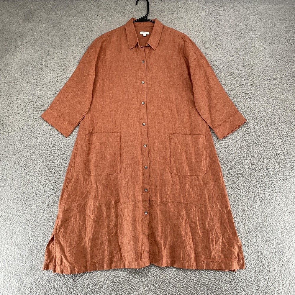J. Jill Terracotta Button-Front Linen Midi Dress